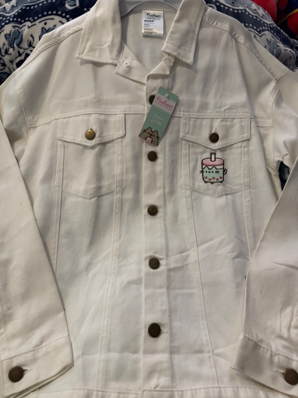 Pusheen White Kids Denim Jacket with Cupcake Patch